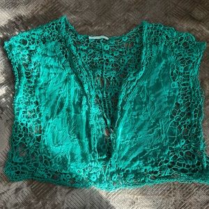 Maurice’s - crochet and lace kimono. Pretty emerald green. Short sleeve. SZ XXL